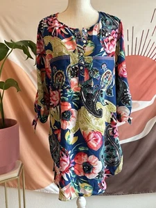 Fig and Flower Tunic Dress Women’s Size XL Floral Party Travel Casual Tie Sleeve - Picture 1 of 9