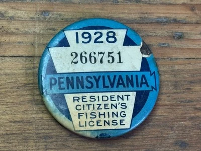 Botón insignia pin licencia de pesca ciudadano residente de Pensilvania 1928 Foto 1 de 4