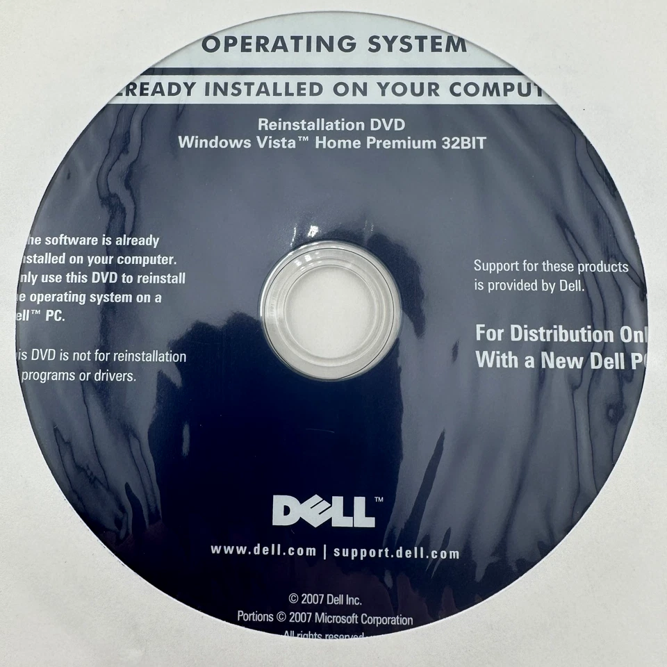Dell Windows Vista Home Premium: Reinstallation DVD CD 32 Bit Sealed - Image 1 of 3