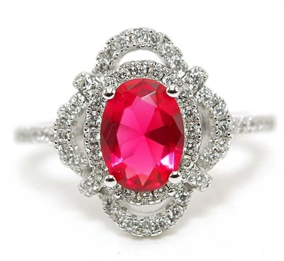 3CT Treated Ruby & White Topaz 925 Solid Sterling Silver Ring Jewelry Sz 8 - Image 1 of 3