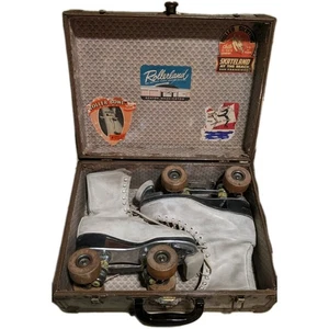 1950s Douglass-Snyder Women Custom Size 8.5 Rollerskates W/Wooden Wheels & Case - Picture 1 of 21