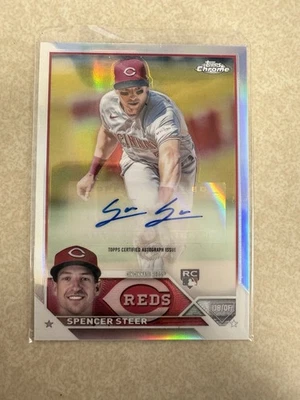 Spencer Steer 2023 Topps Chrome AC-SS Refractor Rookie Auto /499 Cincinnati Reds - Image 1 of 2