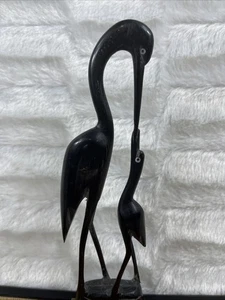 Vintage Egert Heron Sculpture Figurine Carved Bone/Horn Crane Mother Baby 8.5" - Picture 1 of 12