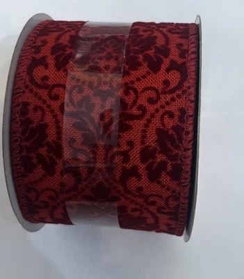 2 1/2” X 20ft Wired Ribbon. VELVET   Burgundy And Gold Christmas Winter - Image 1 of 2