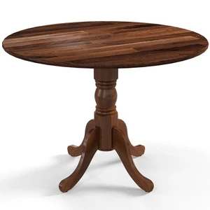 Rustic Dining Table Wooden Dining Table w/ Round Tabletop & Curved Trestle Legs - Picture 1 of 8