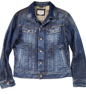 $399 Diseñador ENERGIE Para hombres Raro Azul Diesel Cierre de Botones Denim Chaqueta L Foto 1 de 4