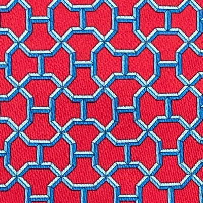 CORBATA HERMES 100% REAL ~ ROJO CEREZA con DIVERTIDO AZUL CLÁSICO MODERNO BAMBÚ ESLABONES H XL Foto 1 de 4