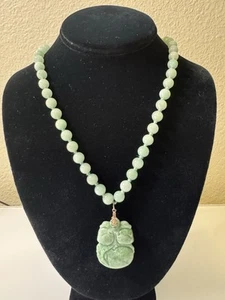 Vintage RARE Collectors Hand Knotted Jade Necklace & fruit salad Pendant - Picture 1 of 10