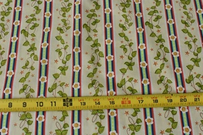 By 1/2 Yd, Green Red Blue Striped Floral Vines, Connecting Threads/Houghton,V695 - Image 1 of 4