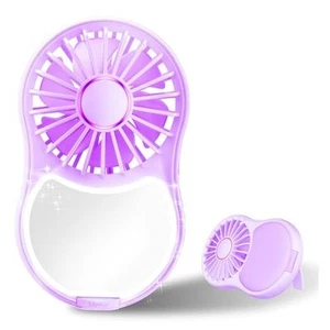 Portable Handheld Fan, Mini Lash Fan, LED Light & Makeup Mirror, 2000mAh - Picture 1 of 7