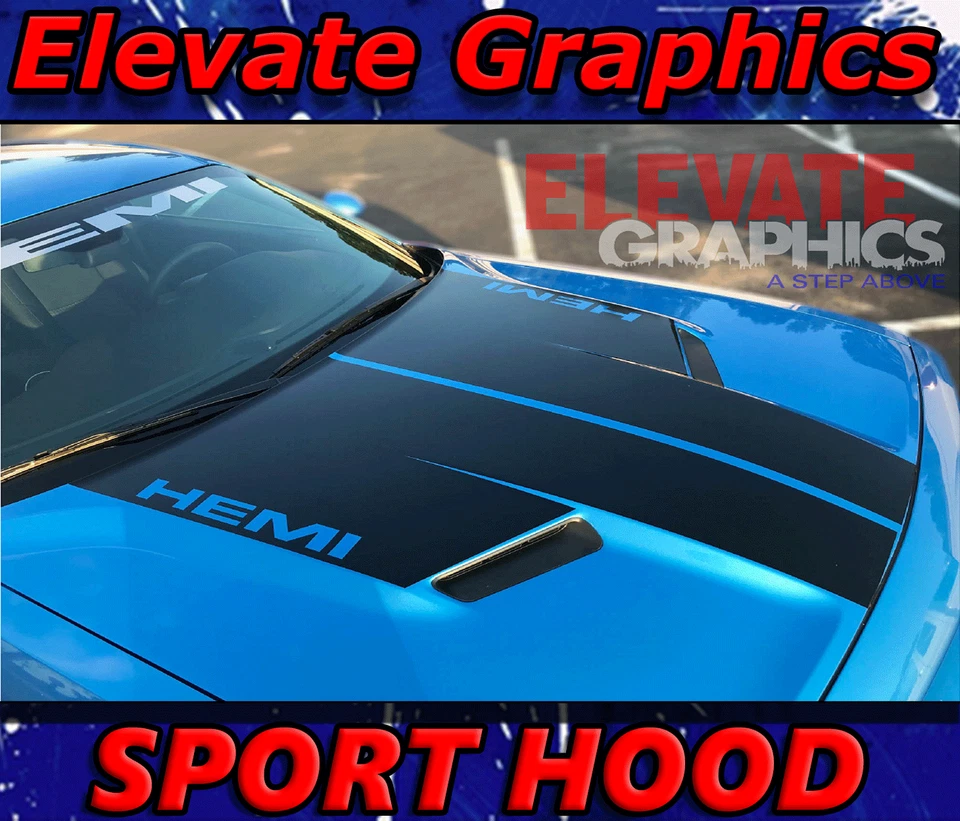 Calcomanías adhesivas con gráficos de vinilo para capó deportivo a rayas Dodge Challenger 2015-2023 Foto 1 de 4