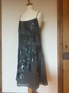 Next Partykleid grau Chiffon, mit Pailletten.  Gefüttert.  Größe 12 - Bild 1 von 9