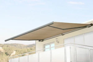 Elektrische Kassettenmarkise H122, Vollkassette 4x3m Polyester Creme Rahmen grau - Bild 1 von 7