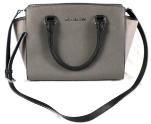 Michael Kors Selma Gray Two Tone Saffiano Leather Satchel Tote Shoulder Bag MINT - Picture 1 of 18