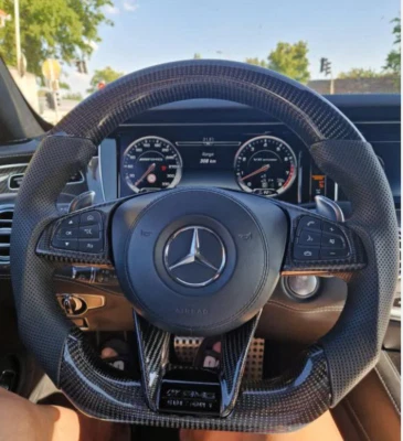 Carbon Fiber Steering Wheel Fit for Mercedes-Benz C43 C63 E43 E63 GLE GLC AMG - Image 1 of 3