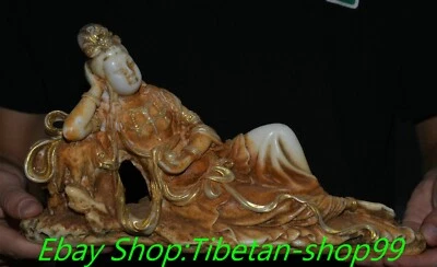 Escultura de Buda Kwan-yin GuanYin Quanyin tallado jade blanco antiguo de 11,8"" Foto 1 de 4