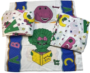 VTG 1993 Barney the Dinosaur ABC complete 4-Piece Full Sheet Set The Bibb Co. - Picture 1 of 7