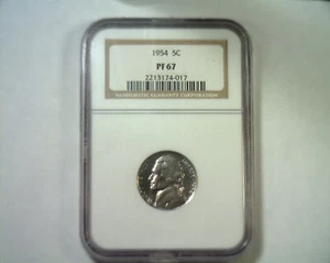1954 JEFFERSON NICKEL NGC PF 67 NICE ORIGINAL COIN BOBS COINS FAST SHIPMENT - Picture 1 of 2