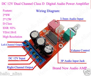 YAMAHA YDA138-E 12W+12W Dual Channel Digital Audio Amplifier Board DC 12V AMP - Picture 1 of 4