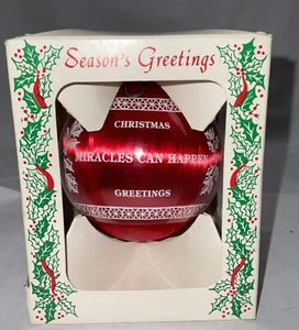 Vtg 1987 Christmas MIRACLES CAN HAPPEN Seasons Greetings Ornament Melha . - Picture 1 of 10