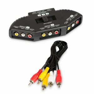 3 Way Audio Video RCA Switch Selector Splitter Box AV Patch Cable - Picture 1 of 5