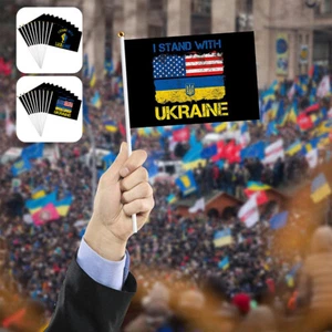 10Pcs Mini Ukraine Flag Ukraine Hand Waving Flag Hand Held Ukraine paFzc - Picture 1 of 15