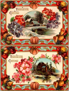 Menge 2 Thanksgiving geprägte Goldrand Postkarten Kürbisse Obst Cotagecore - Bild 1 von 5