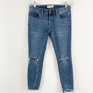 Free People Blue Skinny Jeans Size 25 Distressed Crop Medium Wash Casual - Picture 1 of 6