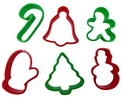 6 X Christmas Cookie Plastic Biscuit Cutters Gingerbread Tree Snowman Mitten  - Image 1 of 4