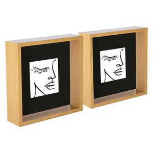 2x 3D Deep Box Photo Picture Frames 8 x 8" with 4 x 4" Mount Light Wood/Black - Picture 1 of 6