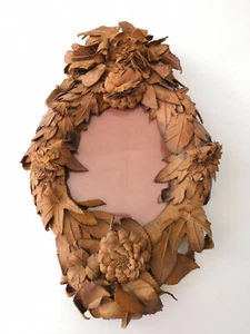 Antique and unusual French flower leather mirror frame S XIX - Picture 1 of 12