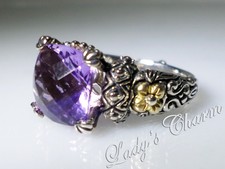 Barbara Bixby Classic Amethyst Sterling Silver 18k Gold Ring Size 6