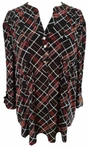 COCOMO Small Red Black White 3/4 sleeve women's Pintuck Blouse shirt Tunic - Picture 1 of 12