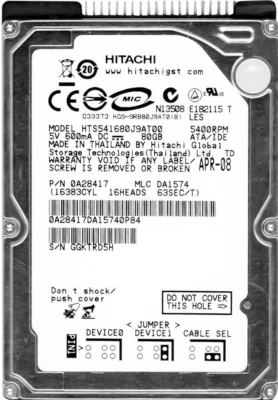 HITACHI TravelStar 5K160 80GB 5400U/min 8MB ATA / IDE HTS541680J9AT00 2.5'' Zoll - Bild 1 von 3