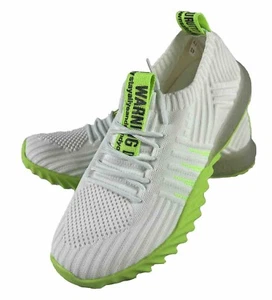 White Woven Mesh Breathable Slip On Walking Shoes Fluorescent Green Warning (CC) - Picture 1 of 8