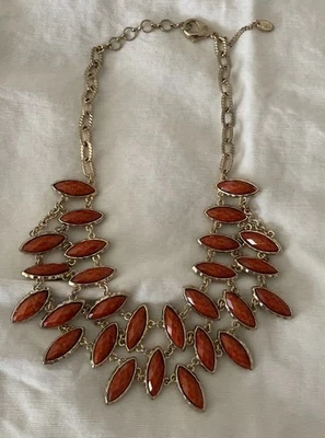 "Collar reversible firmado por Amrita Singh turquesa y naranja sangre declaración 18""" Foto 1 de 4