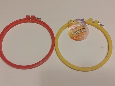2 Susan Bates HOOP-La Embroidery Hoops & Frames 6" - Yellow and Pink - Image 1 of 3