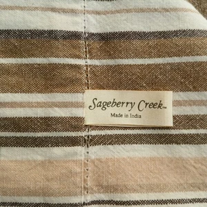 Sageberry Creek Cotton Tan Brown Striped Ticking 56”x 100” Tablecloth Sew Fabric - Picture 1 of 6