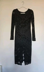 Womens Bodycon Lace Dress Midi Preloved Goth TFNC Evening Casual Black Small - Picture 1 of 6