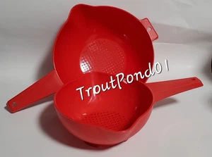 TUPPERWARE 2 Qt and 1 Quart Colander Strainer with Handle Red and Red Classic - Picture 1 of 13