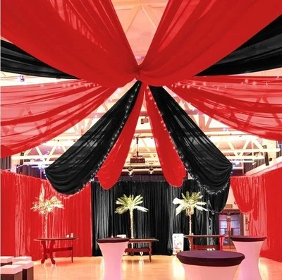 6 Panels Red Ceiling 5'x30ft Wedding Arch Draping Sheer Curtains Voile Chiffon  - Image 1 of 4