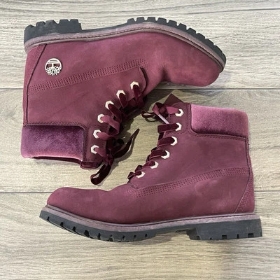 Timberland Premium Boots 6” Women 8.5 Burgundy Nubuck Waterproof Velvet Collar - Image 1 of 4