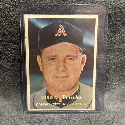 1957 Topps Virgil Trucks #187 NM, KC ATHLETICS, SUPER STAR, NO CREASES - Image 1 of 2