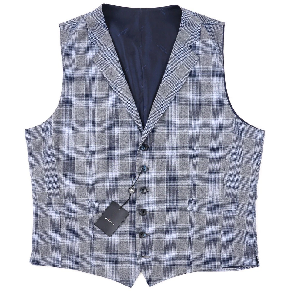 Chaleco Kiton Napoli Azul Cielo-Gris Cuadros Lana Cachemira 40 (UE 50) NUEVO CON ETIQUETAS Foto 1 de 4