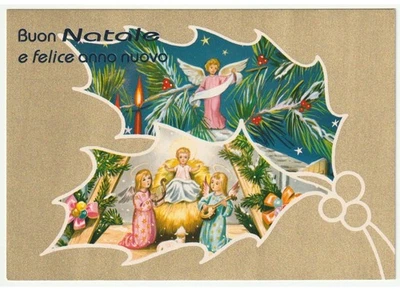 Tarjeta Vintage No Viajada Feliz Navidad Natividad Jesús Ángeles Coro Música - Imagen 1 de 2