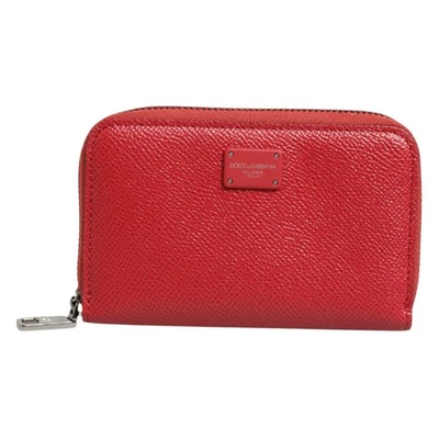 DOLCE & GABBANA Wallet Red Leather Zip Around Logo Plaque Men Coin Purse $370 - image 1 of 4