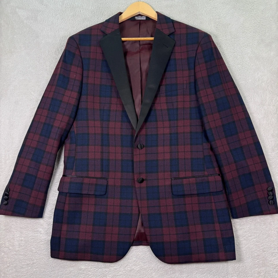 Jos. A. Blazer Bank Slim Fit Chaqueta Esmoquin a Cuadros Azul Borgoña Para Hombres 43R Preppy Foto 1 de 4