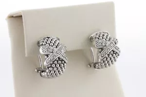 Italy Designer Sterling Silver 925 Popcorn Mesh Diamond X Huggie Omega Earrings - Picture 1 of 10
