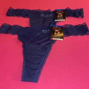 NEW! 2 PAIRS MAIDENFORM NAVY BLUE LACEY THONG PANTIES / X-LARGE Size 8 / $26 - Picture 1 of 5
