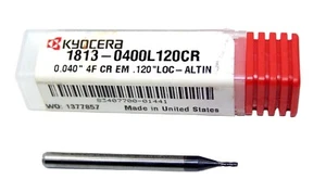 1813-0400L120CR Kyocera 0.040" Carbide 4 Flute End Mill 0.010" Radius ALTiN Coat - Picture 1 of 3